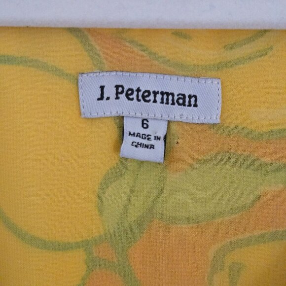 J. Peterman Lemon Print Dress 100% Silk Handkerchief Sleeve V Neck Dress Size 6 - Picture 6 of 7